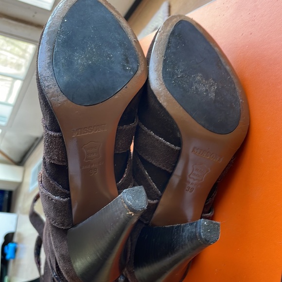 Missoni Brown Suede Strappy Knee High Heeled Boots - Picture 7 of 8